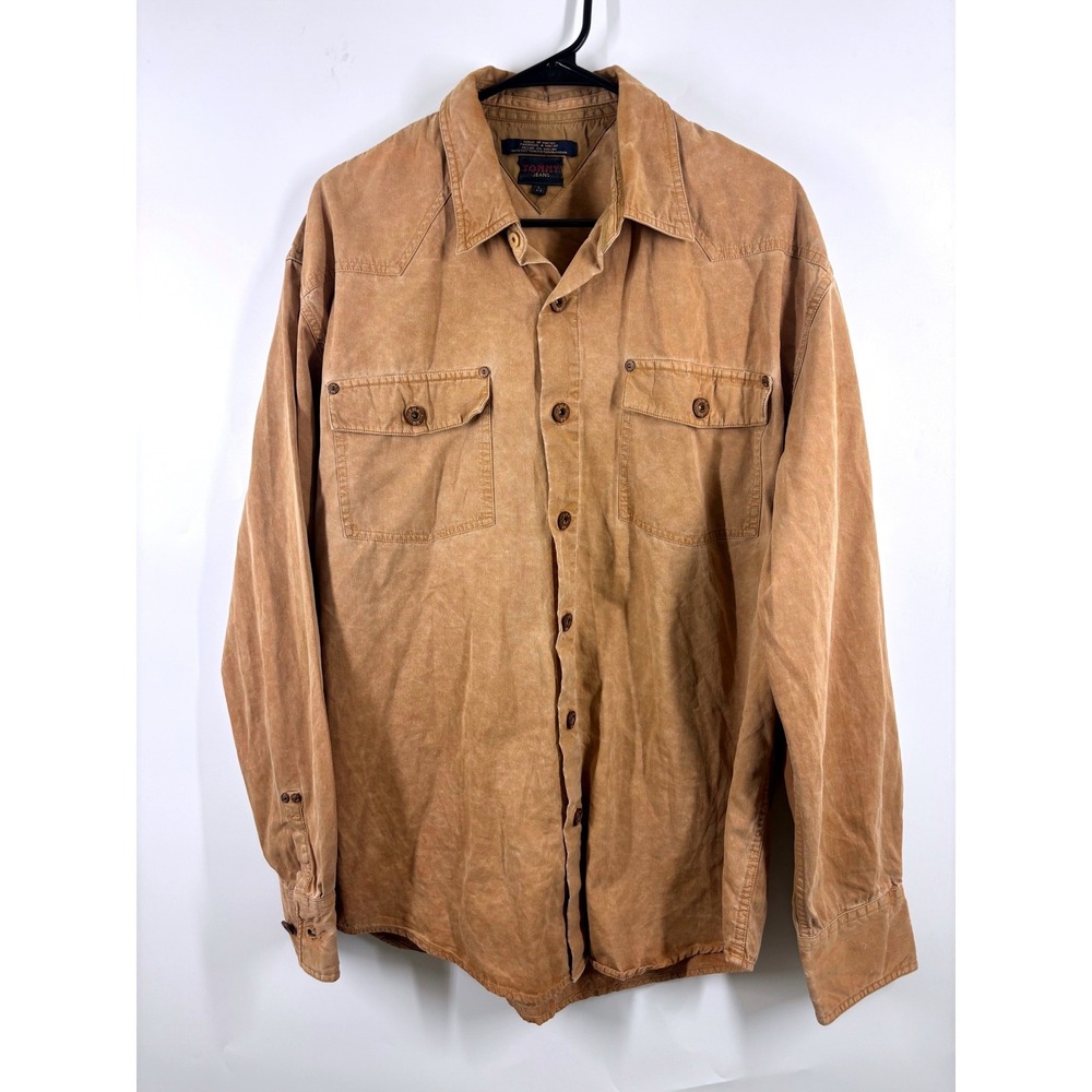 Tommy Jeans 2000 Large Tan Cotton Western Metal Button Long Sleeve Brown